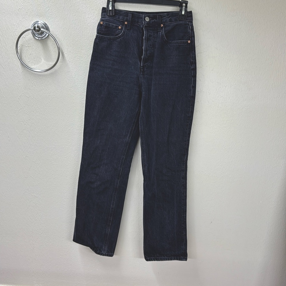 Black straight leg high waisted jeans